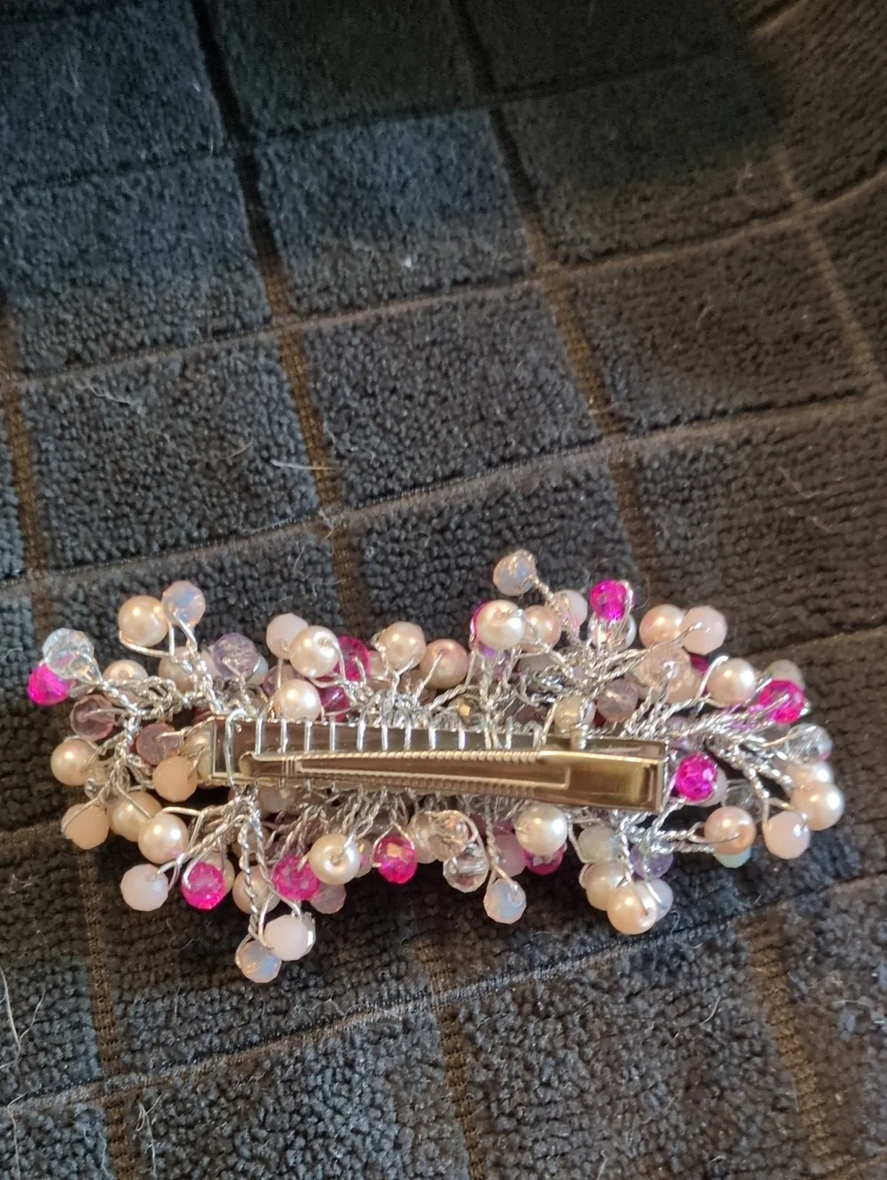 Feminine Pearl & Pink Crystal Cluster Hair Barrette